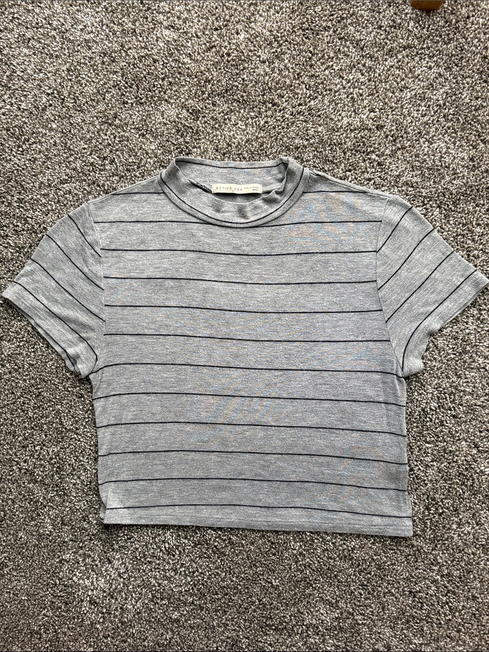 Active USA Gray Striped Crop Top